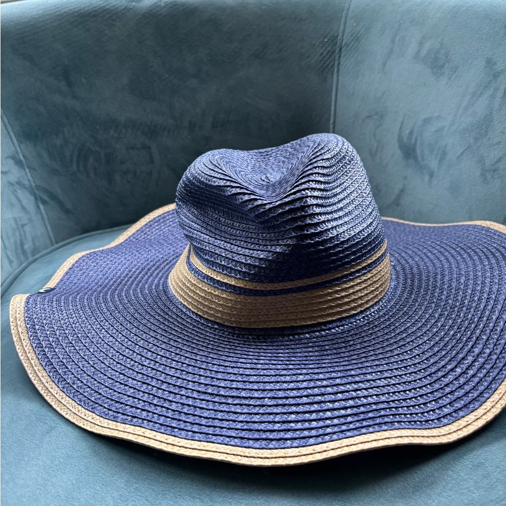 Chic Blue and Tan Wide Brim Hat